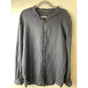 MADE IN ITALY womens XL 100 % linen navy blue button down long sleeve shirt